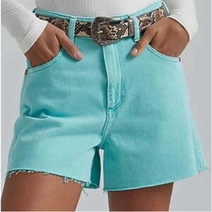 Wrangler 28 Shorts Donna A-line high waist raw hem 5 pockets in Teal blue NWT